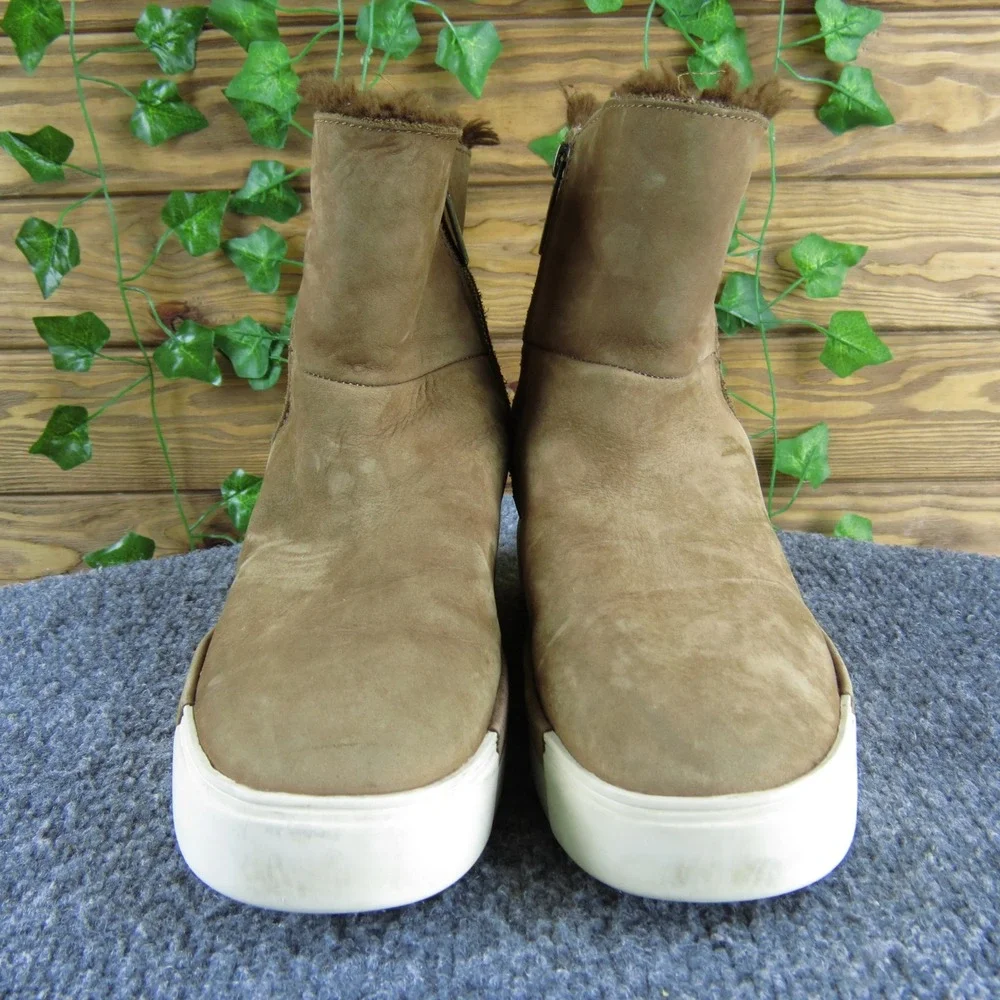 J Slides‎ NYC Tan Suede Platform Ankle Boots Women Size 6 Faux Fur Lined Zip Up